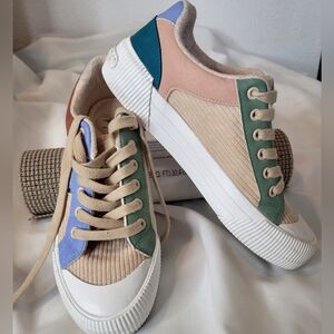 Rocket Dog Women’s Jazzin block Corduroy patchwork Sneakers size 7.5 Beige Green
